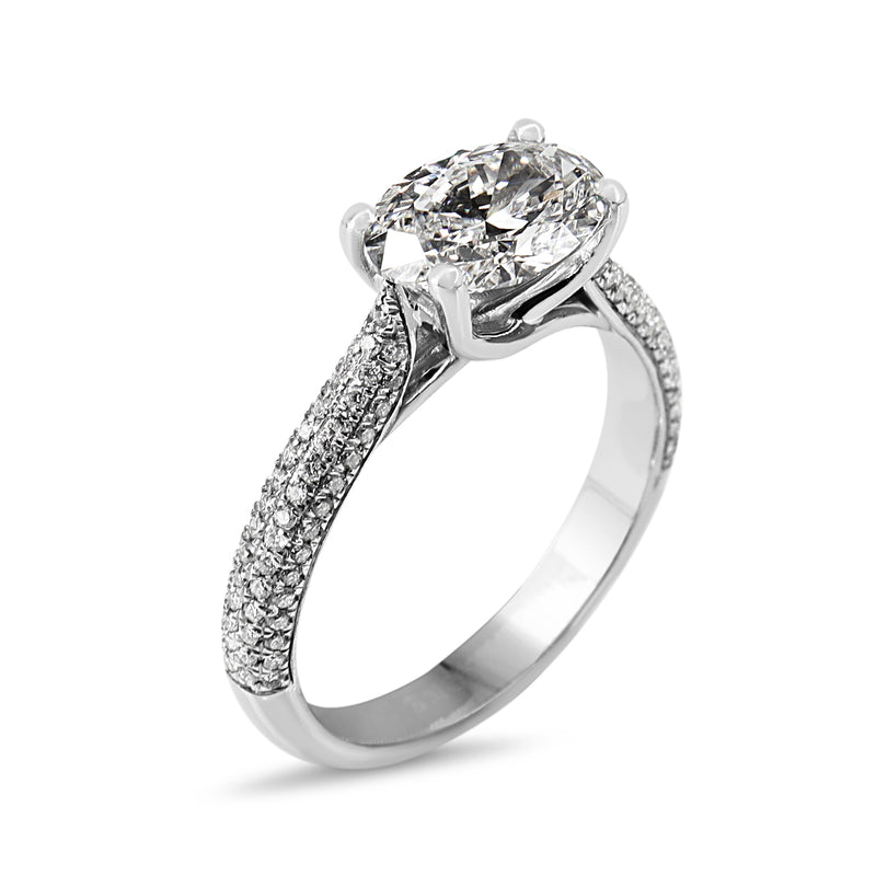 18ct White Gold Oval East West Lab Grown Diamond Ring with Pavé Natural Diamond Band