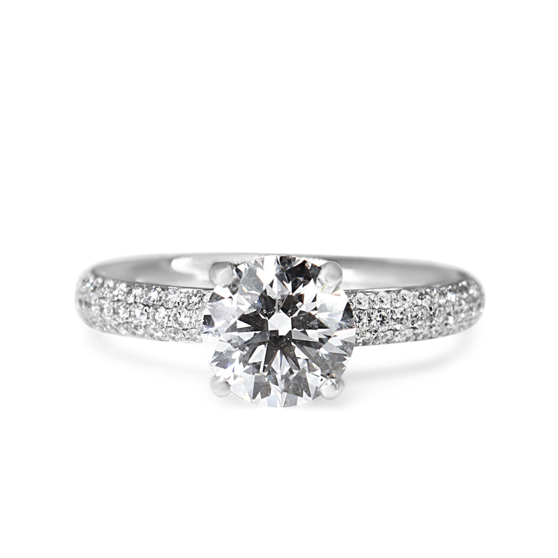 18ct White Gold Lab Grown Diamond Solitaire Ring With Pavé Diamond Band