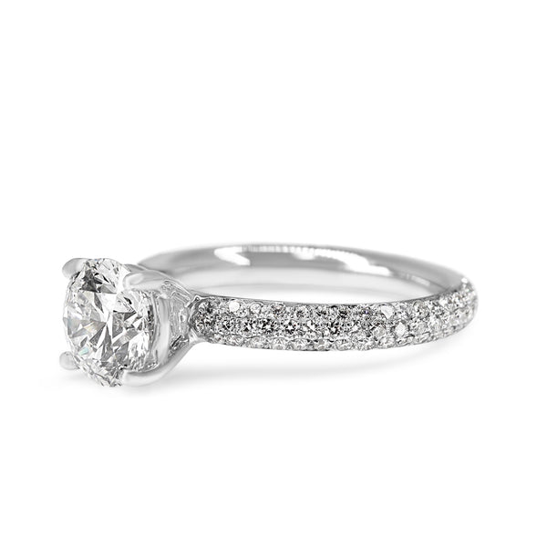 18ct White Gold Lab Grown Diamond Solitaire Ring With Pavé Diamond Band