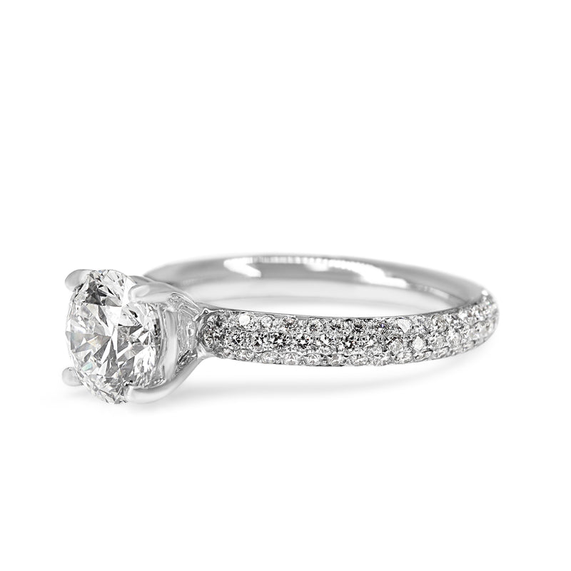18ct White Gold Lab Grown Diamond Solitaire Ring With Pavé Diamond Band