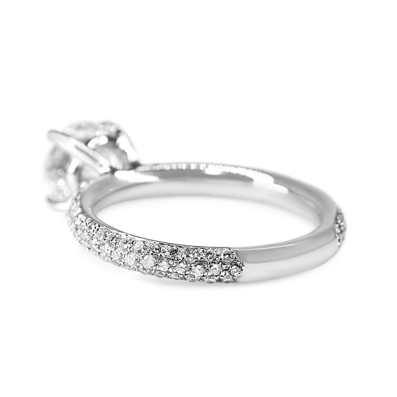 18ct White Gold Lab Grown Diamond Solitaire Ring With Pavé Diamond Band