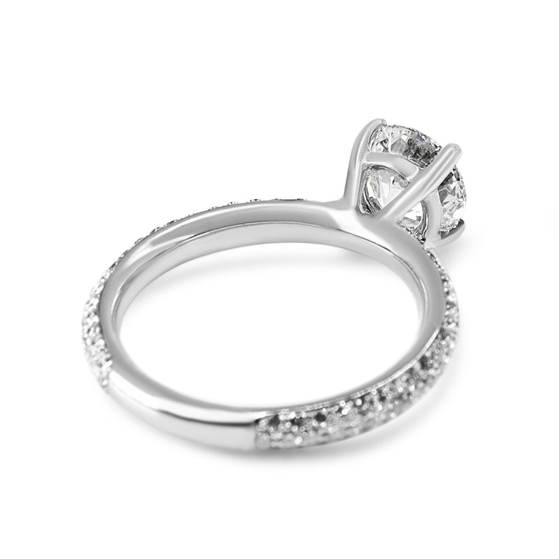 18ct White Gold Lab Grown Diamond Solitaire Ring With Pavé Diamond Band