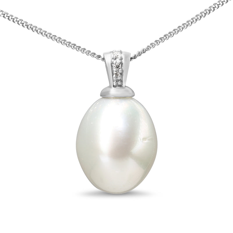 18ct White Gold 13mm South Sea Pearl and Diamond Necklace