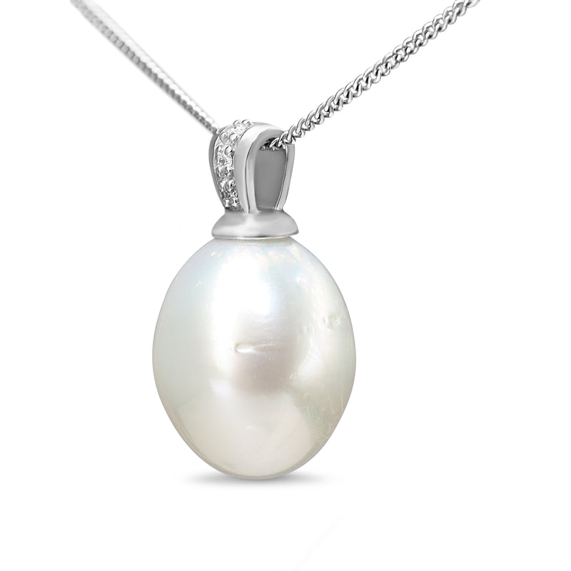 18ct White Gold 13mm South Sea Pearl and Diamond Necklace