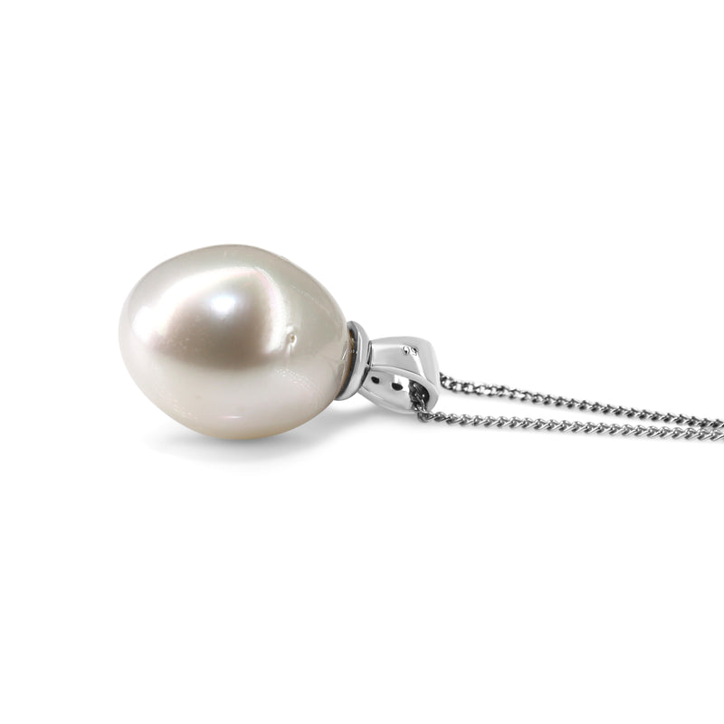 18ct White Gold 13mm South Sea Pearl and Diamond Necklace