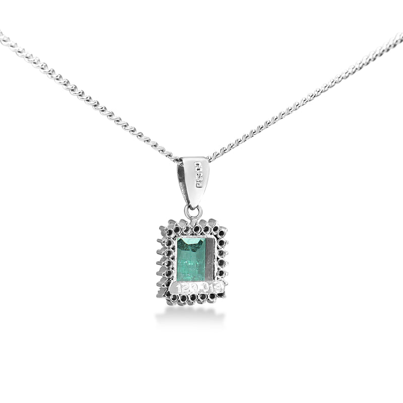 Platinum Emerald and Diamond Halo Necklace