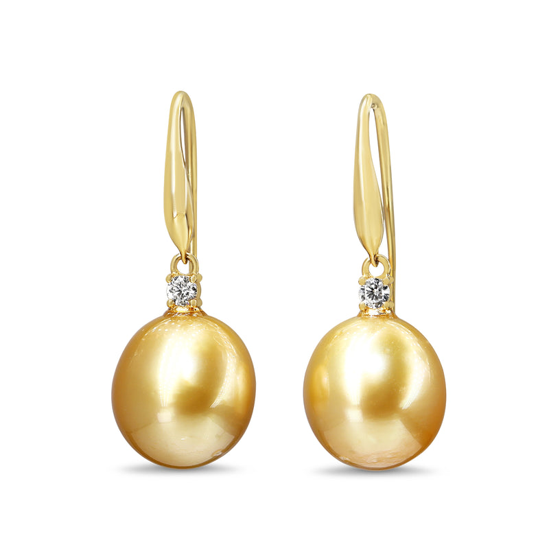 18ct Yellow Gold 12.5mm Golden South Sea Pearl and Diamond Earrings