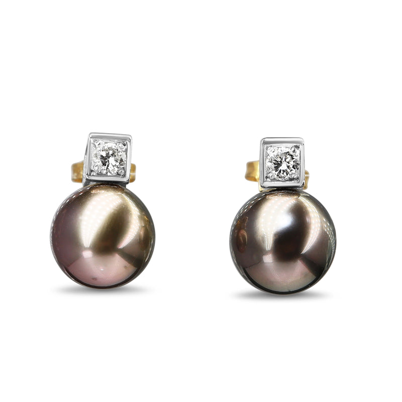 18ct White Gold 10mm Tahitian Pearl and Diamond Stud Earrings