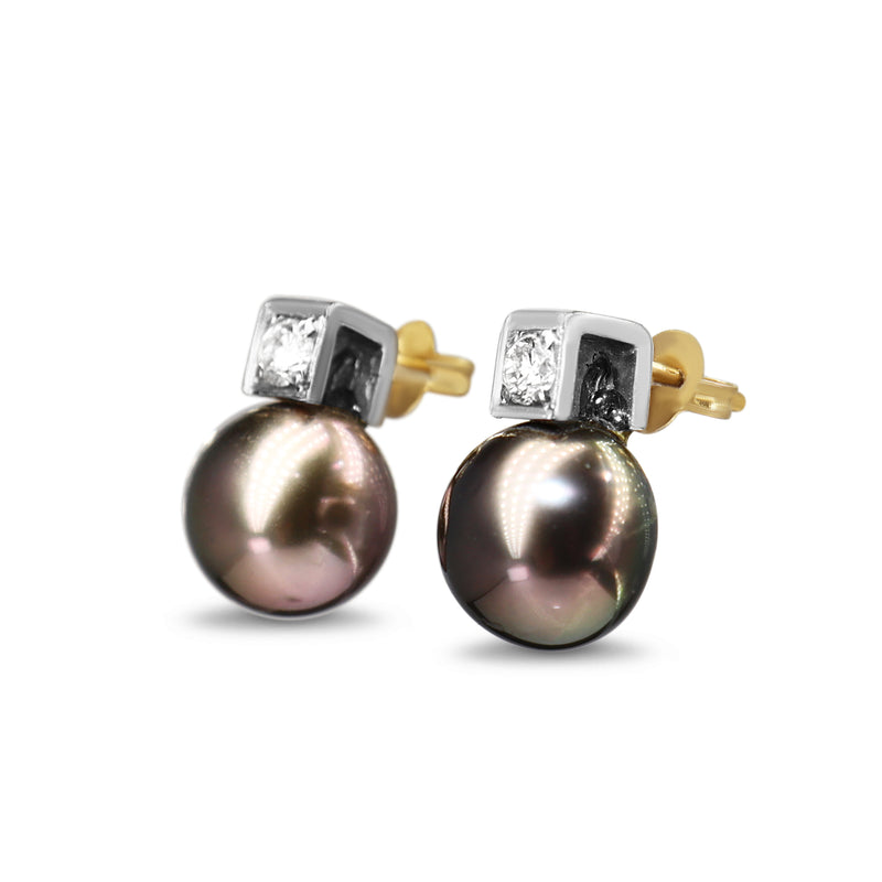 18ct White Gold 10mm Tahitian Pearl and Diamond Stud Earrings