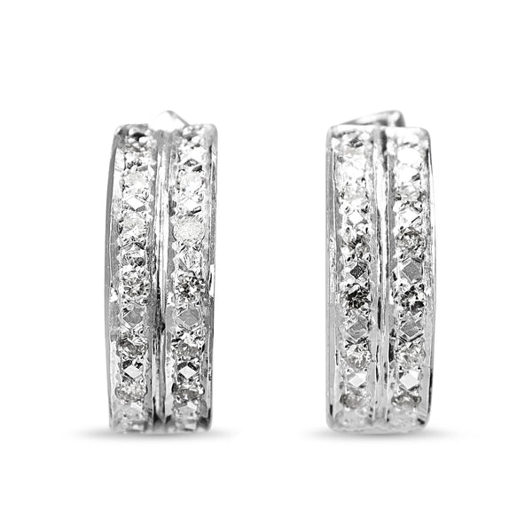 Palladium Single Cut Diamond Double Row Half Hoop Earrings