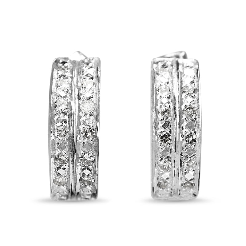 Palladium Single Cut Diamond Double Row Half Hoop Earrings