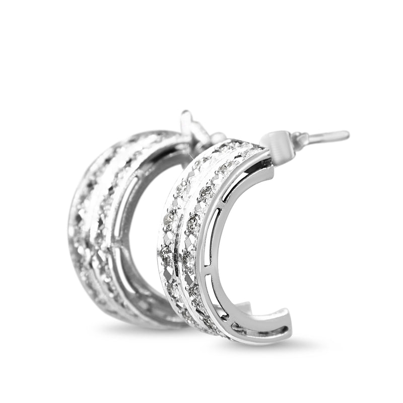 Palladium Single Cut Diamond Double Row Half Hoop Earrings