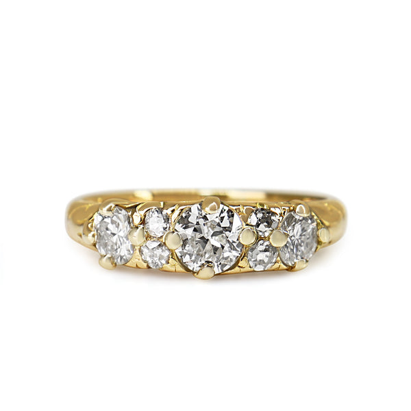 18ct Yellow Gold Antique Old Cut 3 Stone Diamond Ring