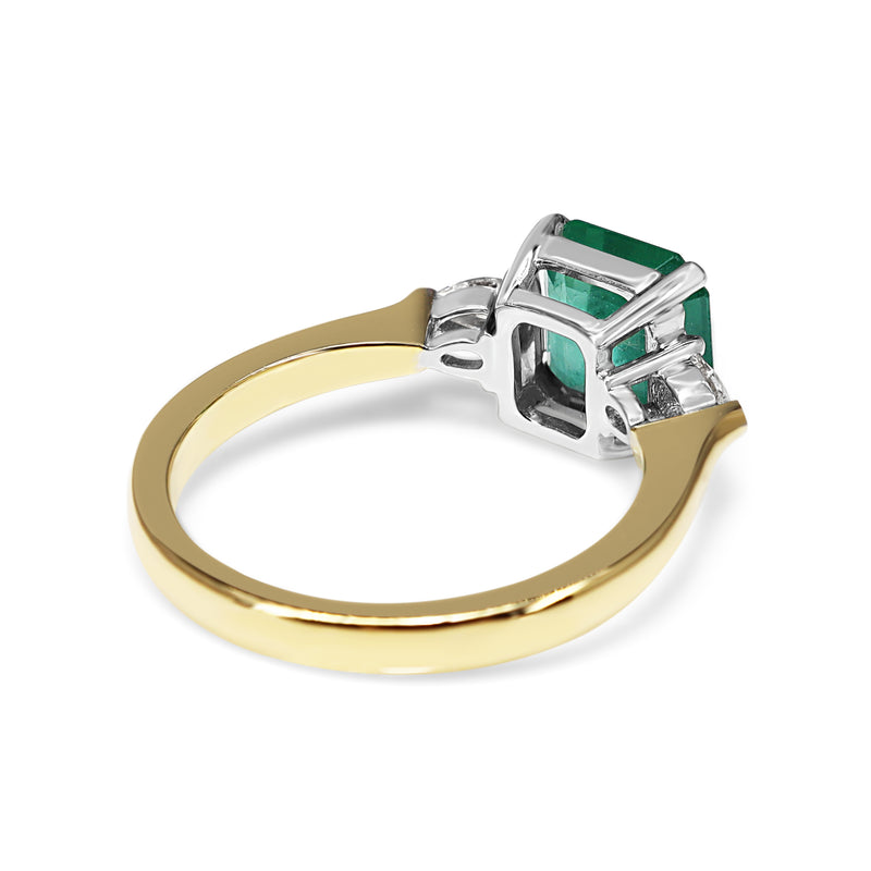 18ct Yellow and White Gold Emerald and Pear Cut Diamond 3 Stone Ring