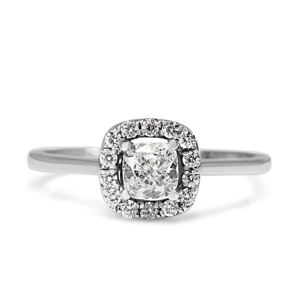 14ct White Gold Cushion Cut Diamond Halo Ring