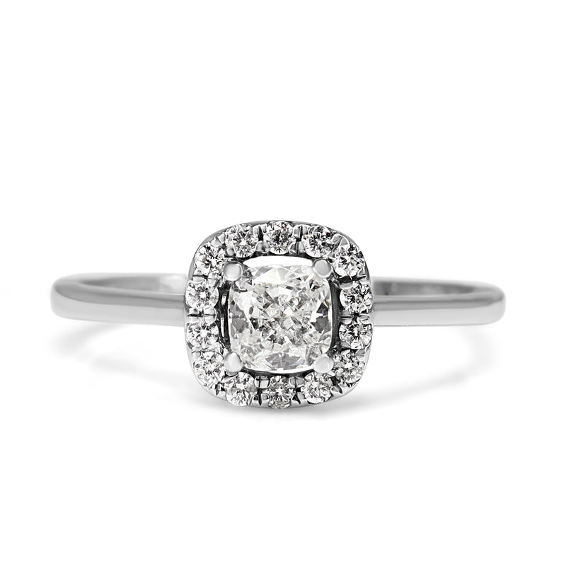 14ct White Gold Cushion Cut Diamond Halo Ring