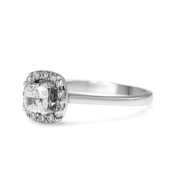 14ct White Gold Cushion Cut Diamond Halo Ring