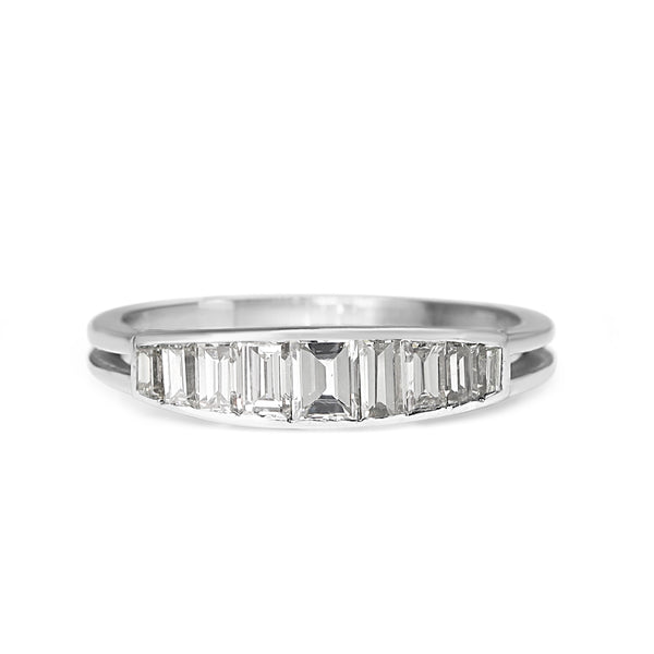 18ct White Gold Graduated Baguette Diamond Band Ring