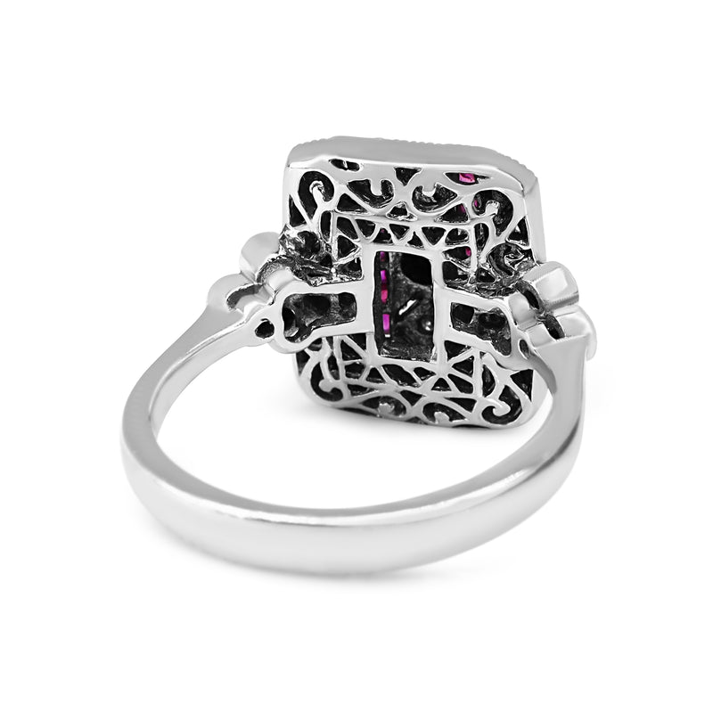 18ct White Gold Ruby, Onyx and Diamond Art Deco Style Ring