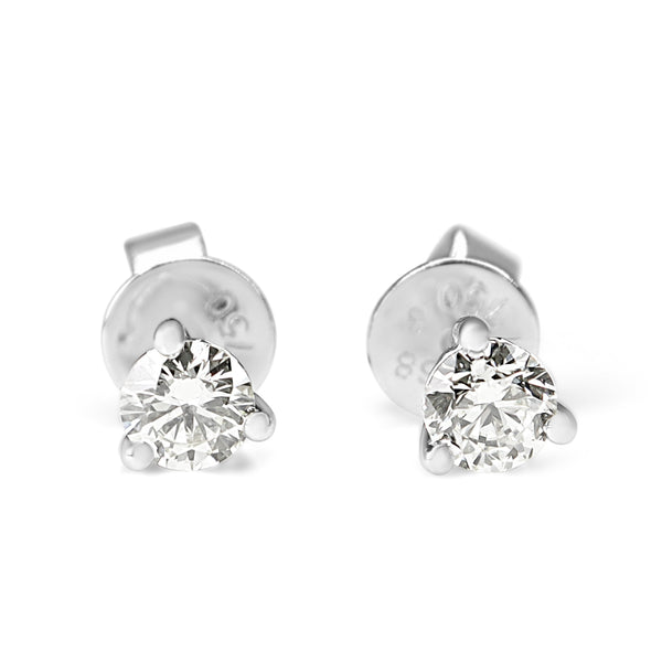 18ct White Gold 3 Claw .50ct Diamond Stud Earrings