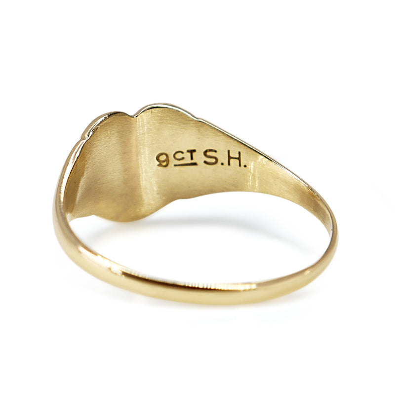 9ct Yellow Gold Heart Signet Ring with Sapphire