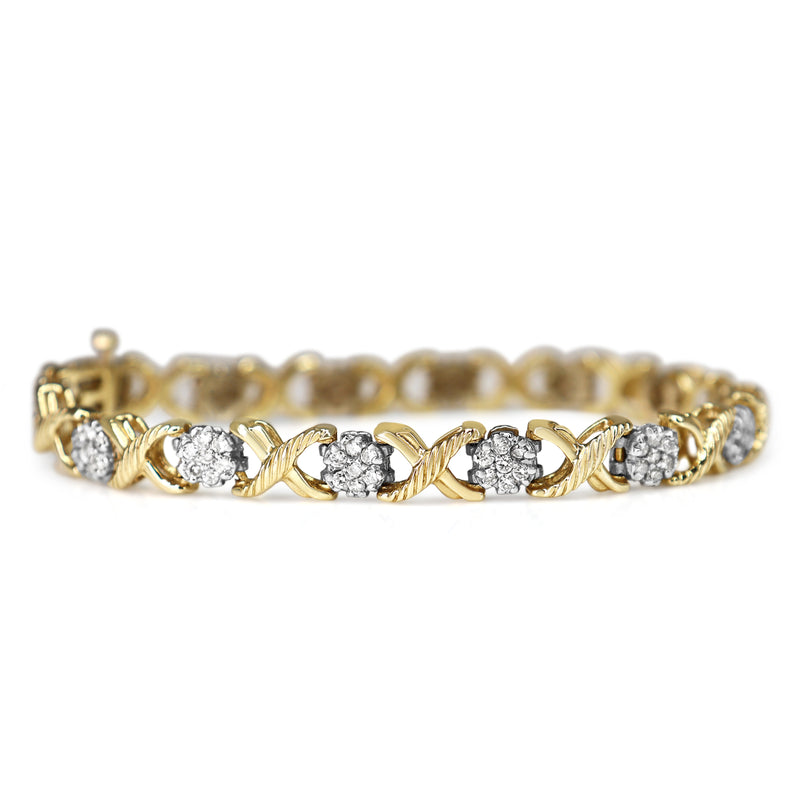 14ct Yellow and White Gold Diamond Cross Bracelet