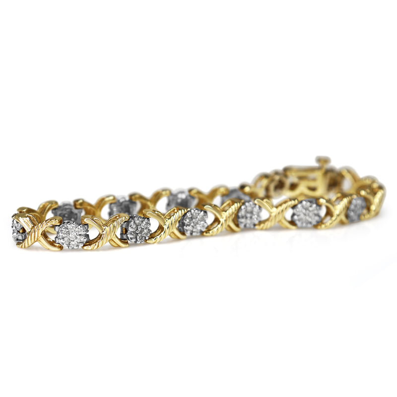 14ct Yellow and White Gold Diamond Cross Bracelet