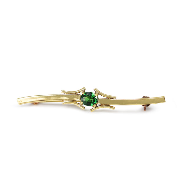 18ct Yellow Gold Green Garnet Brooch