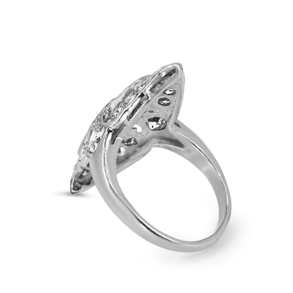 Platinum Old Cut Art Deco Sheild Shape Diamond Ring