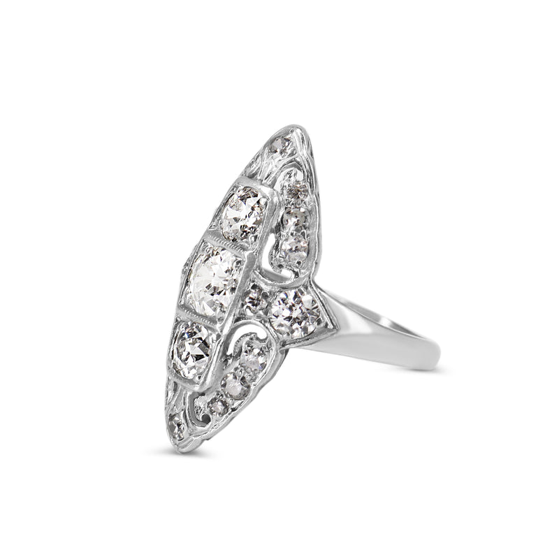 Platinum Old Cut Art Deco Sheild Shape Diamond Ring