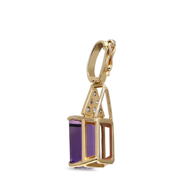 14ct Yellow and White Gold Emerald Cut Amethyst and Diamond Enhancer Pendant