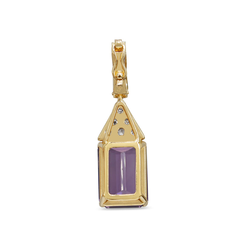 14ct Yellow and White Gold Emerald Cut Amethyst and Diamond Enhancer Pendant