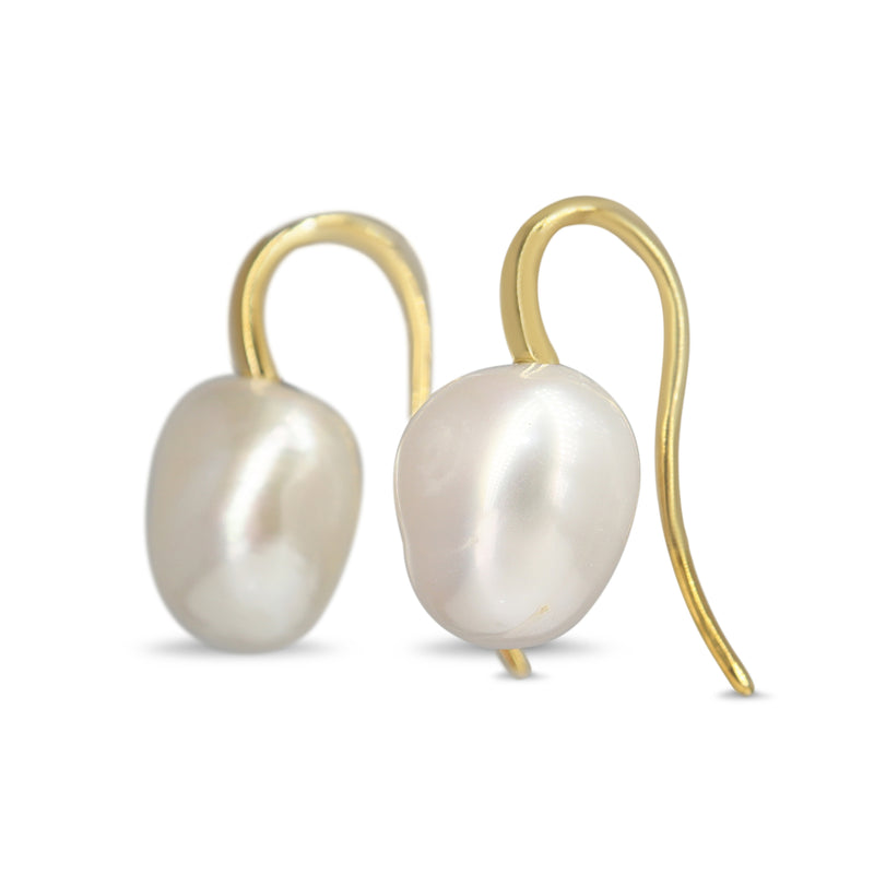 9ct Yellow Gold Fresh Water Baroque Pearl Earrings