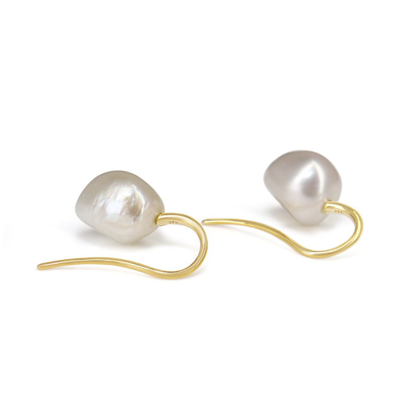 9ct Yellow Gold Fresh Water Baroque Pearl Earrings