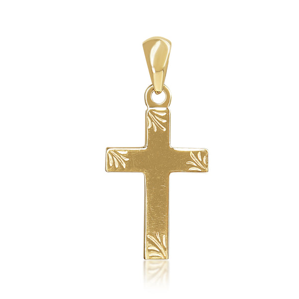 9ct Yellow Gold Etched Cross Pendant