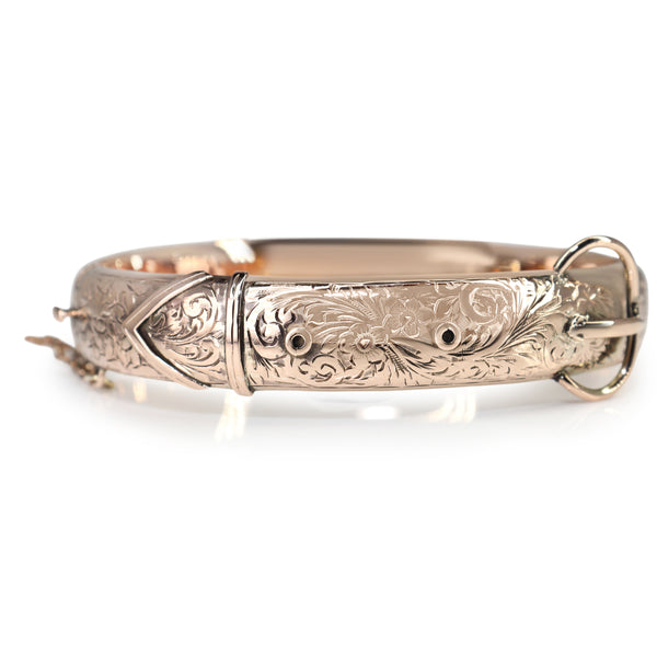 9ct Rose Gold Antique Etched Buckle Style Bangle