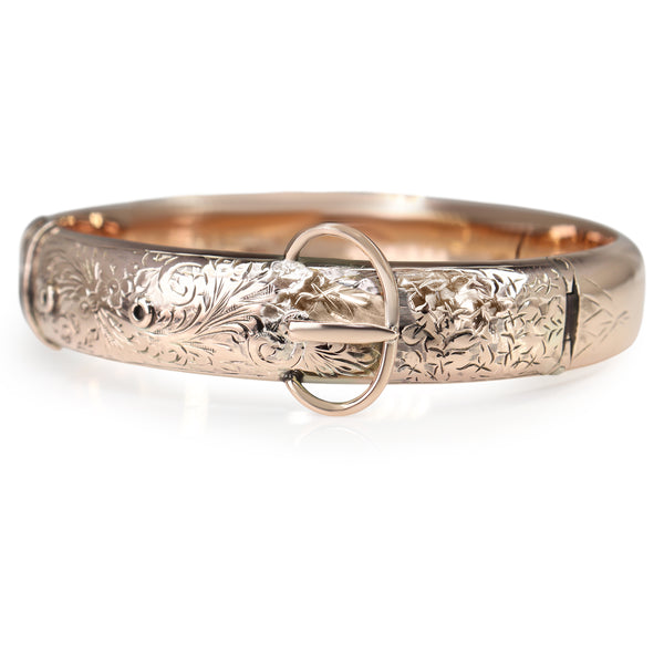 9ct Rose Gold Antique Etched Buckle Style Bangle
