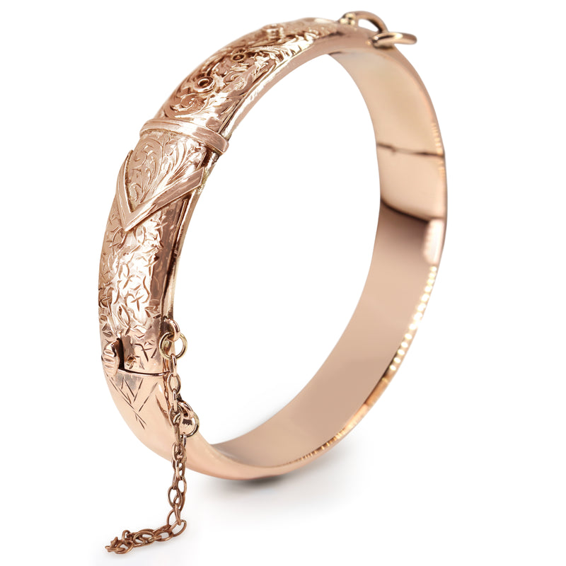 9ct Rose Gold Antique Etched Buckle Style Bangle