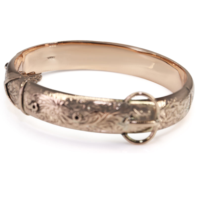 9ct Rose Gold Antique Etched Buckle Style Bangle
