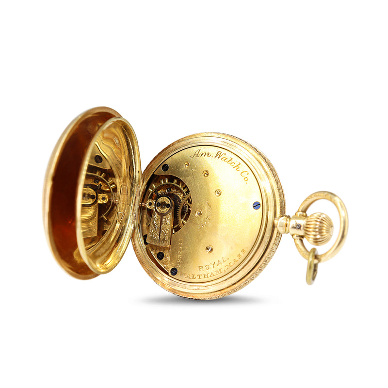 18ct Yellow Gold Engraved Antique Royal Waltham Pocket Watch