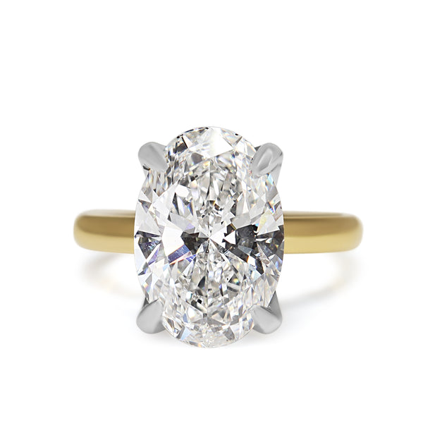 18ct Yellow Gold and Platinum 5.53ct Oval Lab Grown Diamond Solitaire Ring