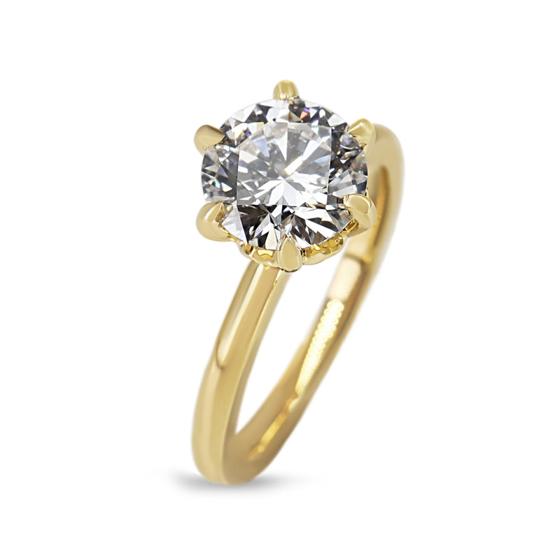 18ct Yellow Gold 6 Claw Lab Grown Diamond 2.00ct Round Diamond Ring