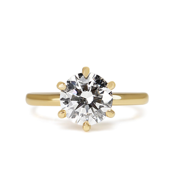 18ct Yellow Gold 6 Claw Lab Grown Diamond 2.00ct Round Diamond Ring