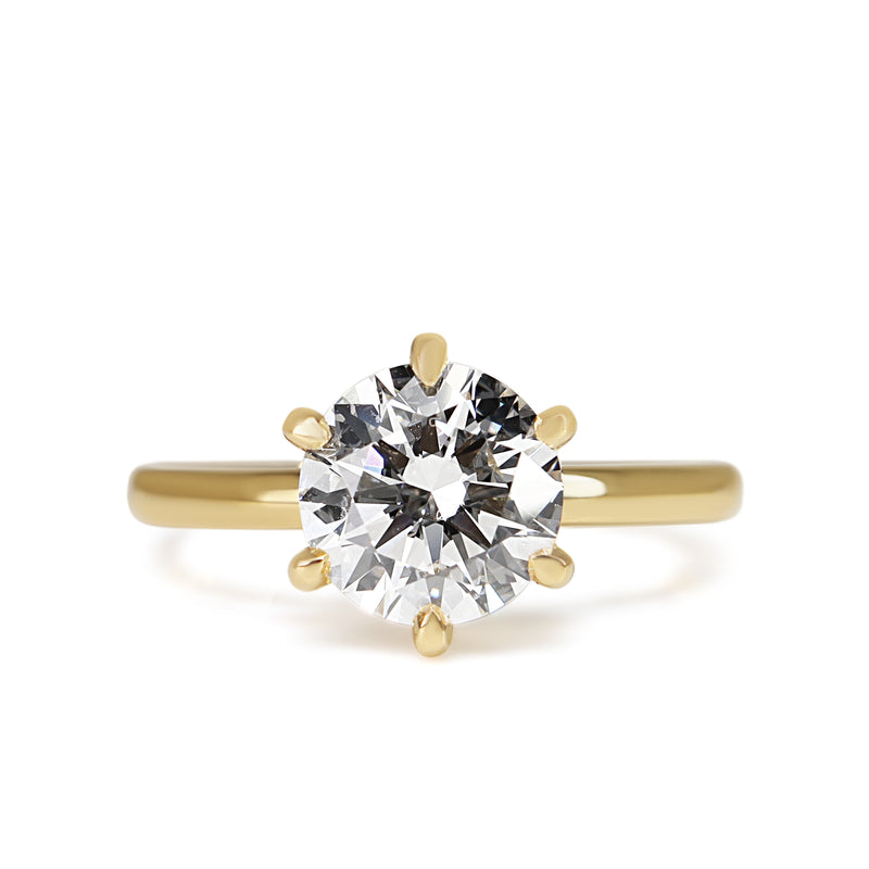 18ct Yellow Gold 6 Claw Lab Grown Diamond 2.00ct Round Diamond Ring