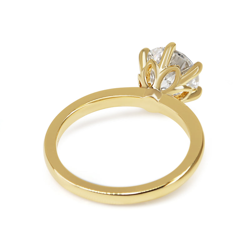 18ct Yellow Gold 6 Claw Lab Grown Diamond 2.00ct Round Diamond Ring