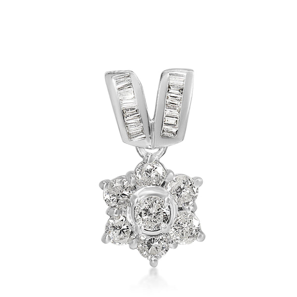 Platinum Diamond Daisy Pendant with Baguette Diamonds