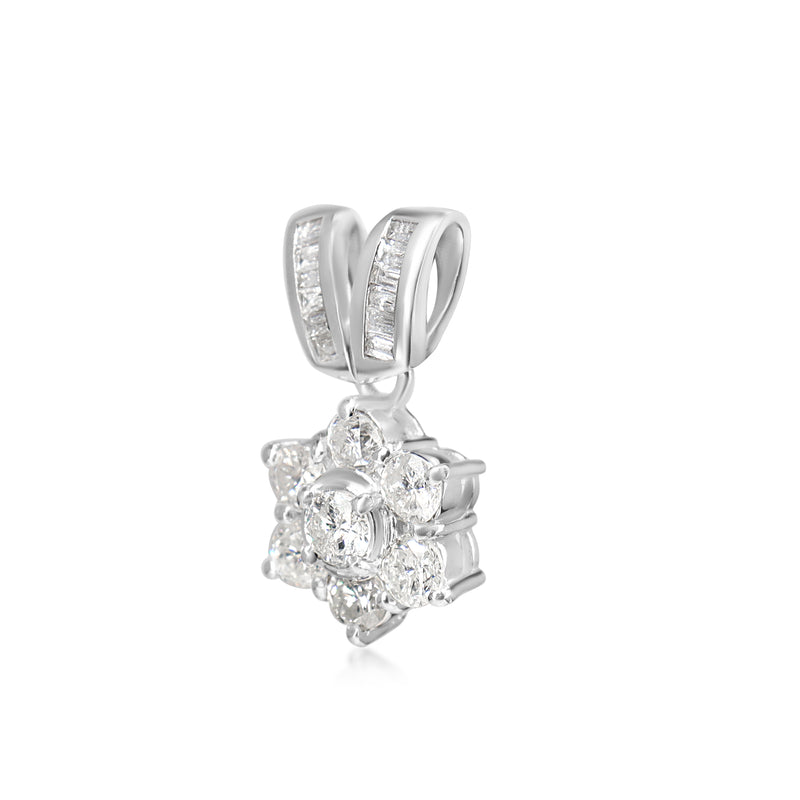 Platinum Diamond Daisy Pendant with Baguette Diamonds