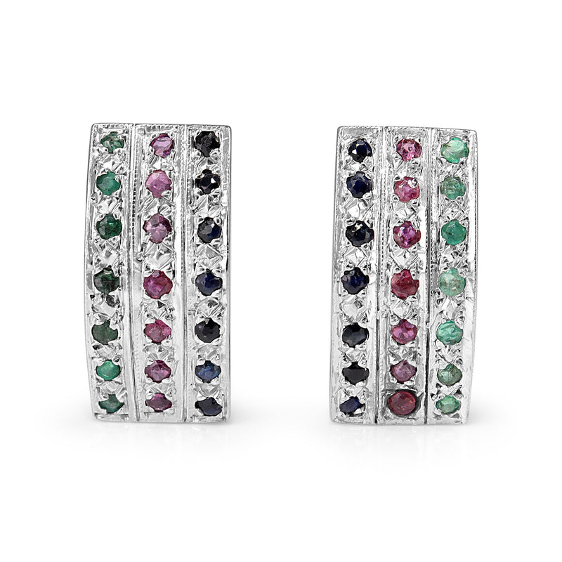Palladium Emerald, Ruby and Sapphire Earrings