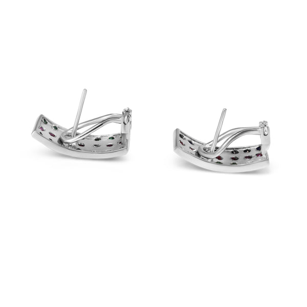 Palladium Emerald, Ruby and Sapphire Earrings