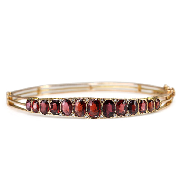 9ct Rose Gold Victorian Antique Garnet and Rose Cut Diamond Bangle